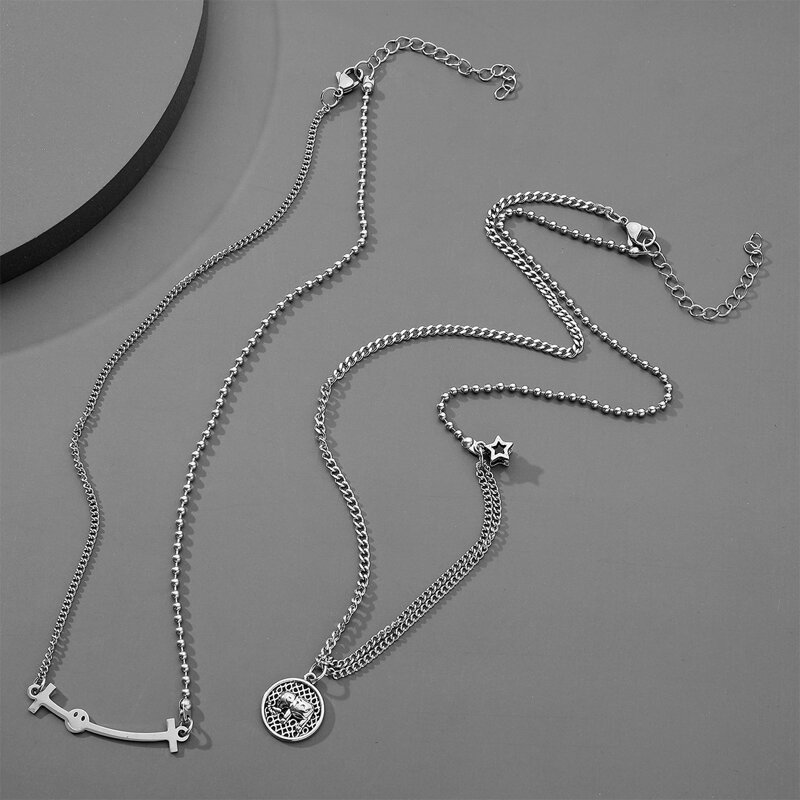

2pcs Round Charm Necklace, Silver