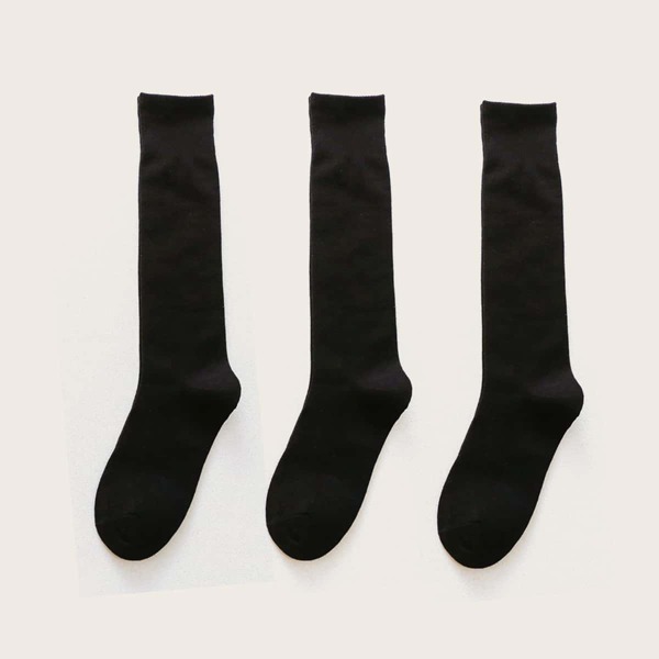 

3pairs Plain Socks, Black