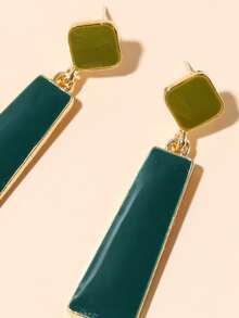 Geometric Drop Earrings - Green - View 3