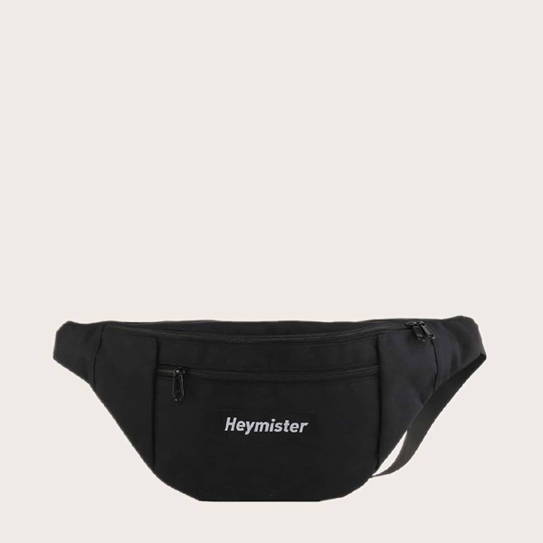 

Men Zip Front Fanny Pack, Чёрный