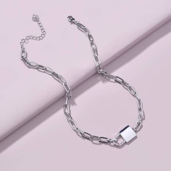 

Men Lock Chain Necklace, Silver
