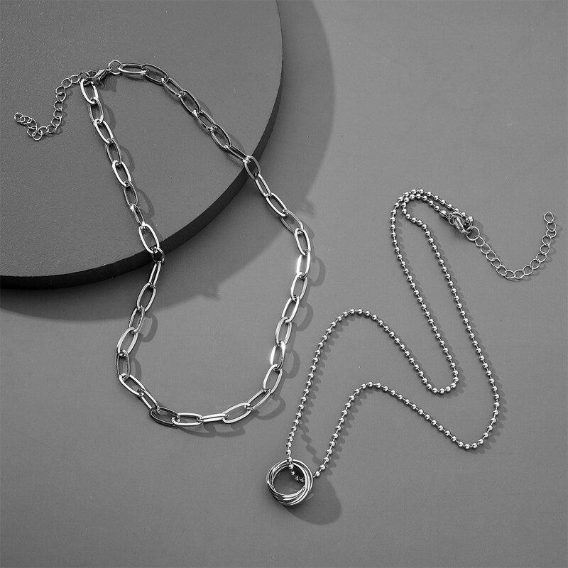 

2pcs Guys Round Charm Necklace, Silver