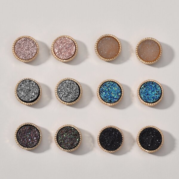 

6pairs Glitter Stud Earrings, Multicolor