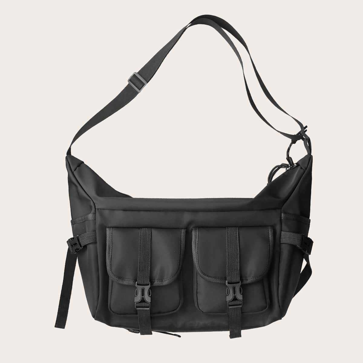 

Guys Double Pocket Front Crossbody Bag, Black