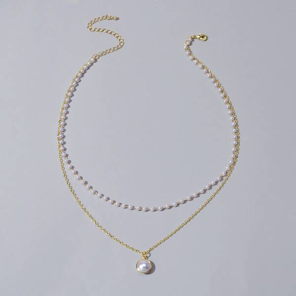 

Faux Pearl Decor Layered Necklace, Gold