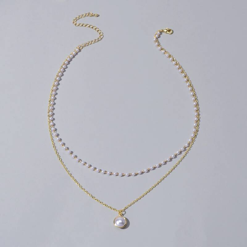 

Faux Pearl Decor Layered Necklace, Gold