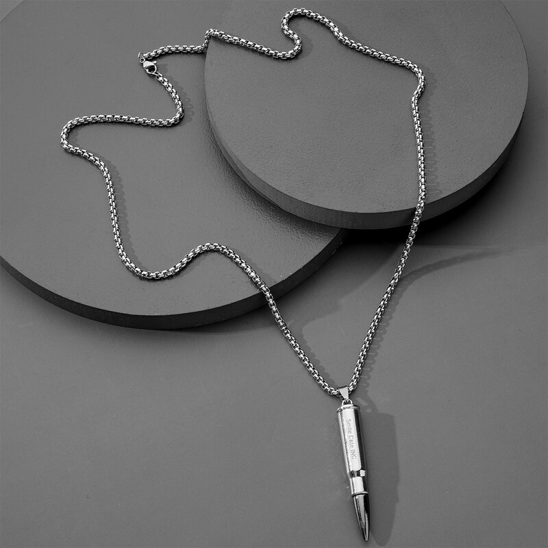 

Guys Bullet Charm Necklace, Silver