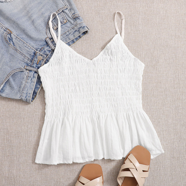 

Plus Shirred Ruffle Hem Cami Top, White