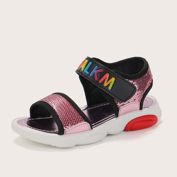 

Сандалии на липучке с блестками для девочек, Розовые