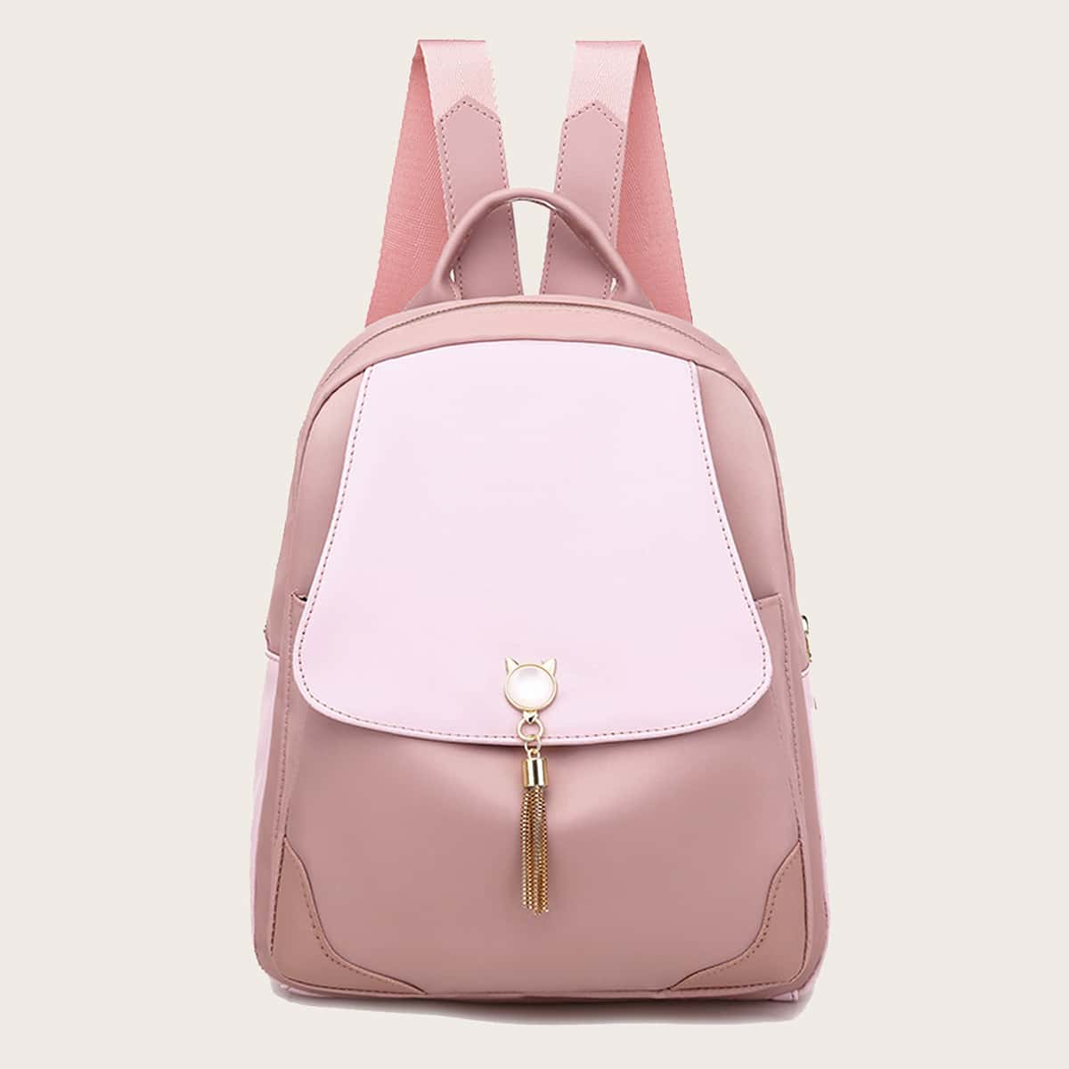 

Metal Tassel Charm Pocket Front Backpack, Pink