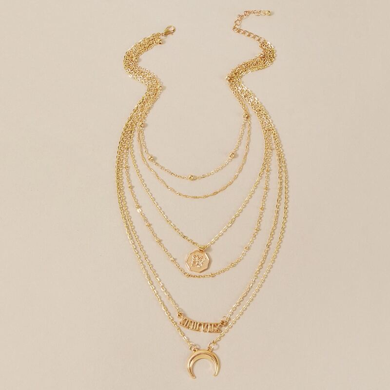

Moon Charm Layered Necklace, Gold