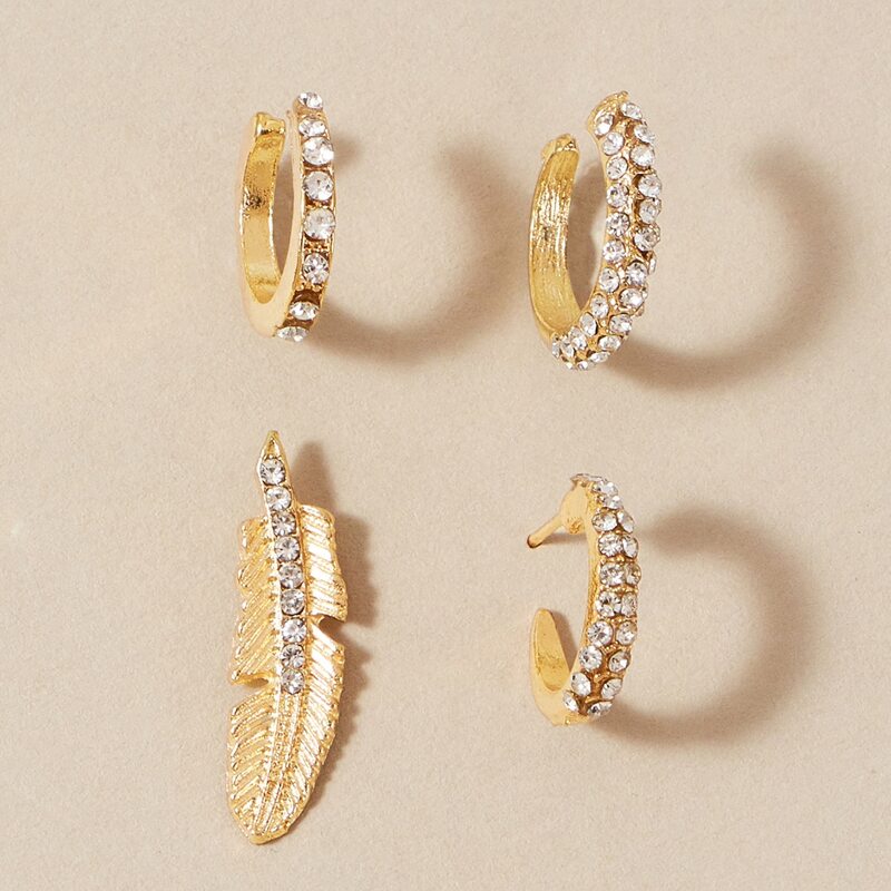 

4pcs Rhinestone Engraved Earring, Gold