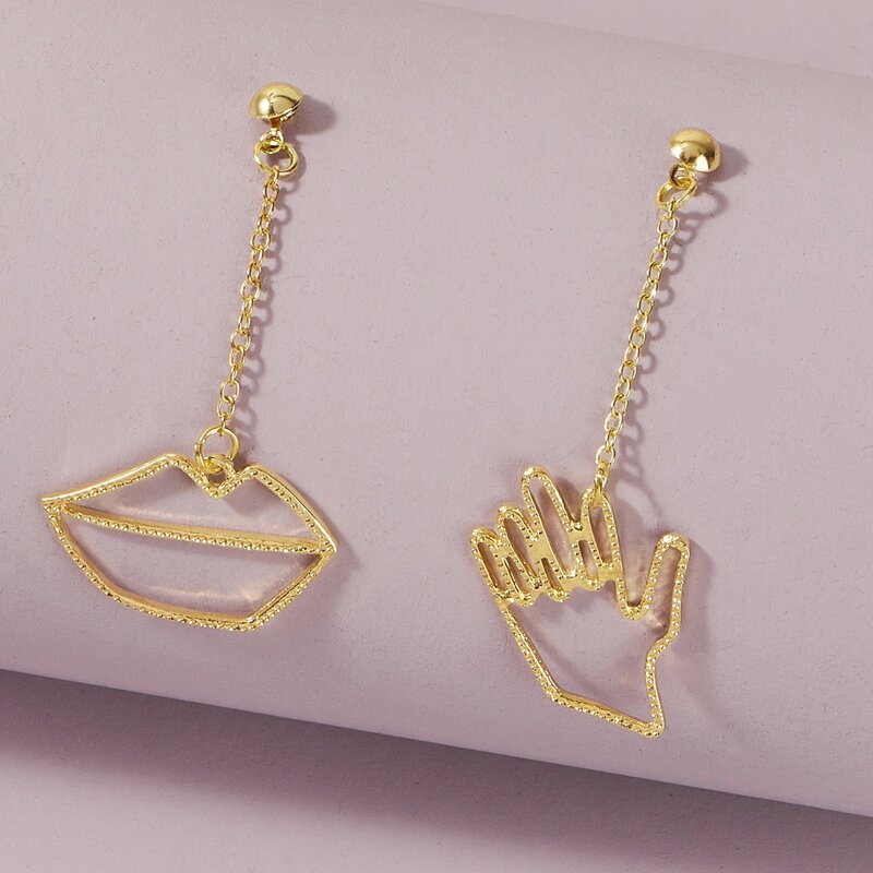 

Mouth & Hand Charm Drop Earrings, Gold