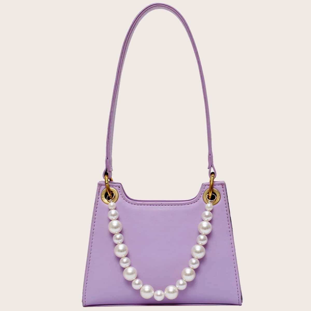 

Faux Pearl Decor Shoulder Bag, Purple