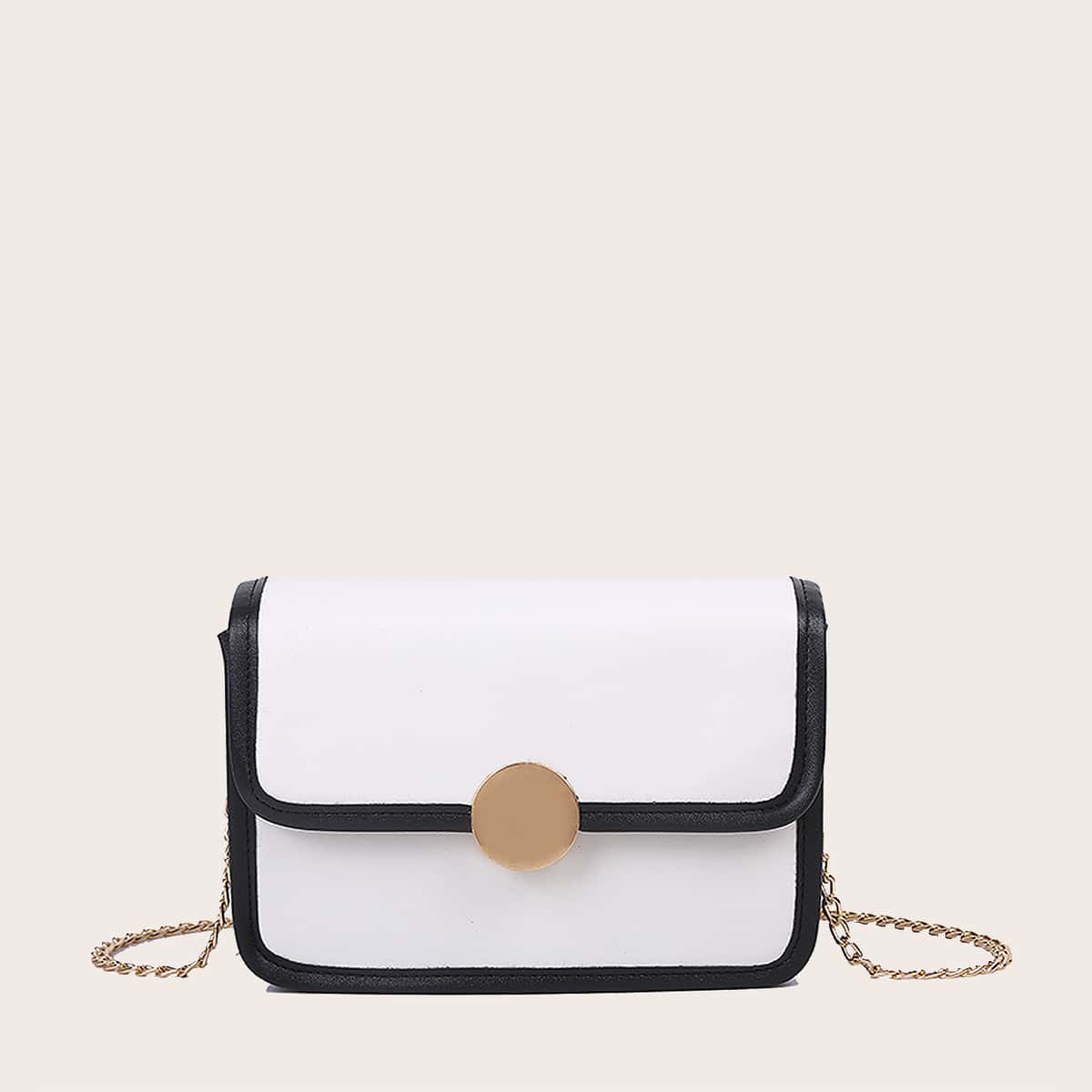 

Contrast Trim Chain Crossbody Bag, White