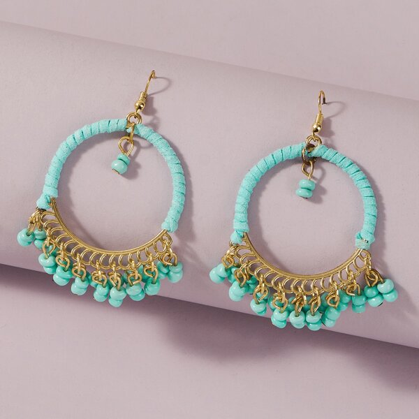 

Beaded Tassel Drop Earrings, Green