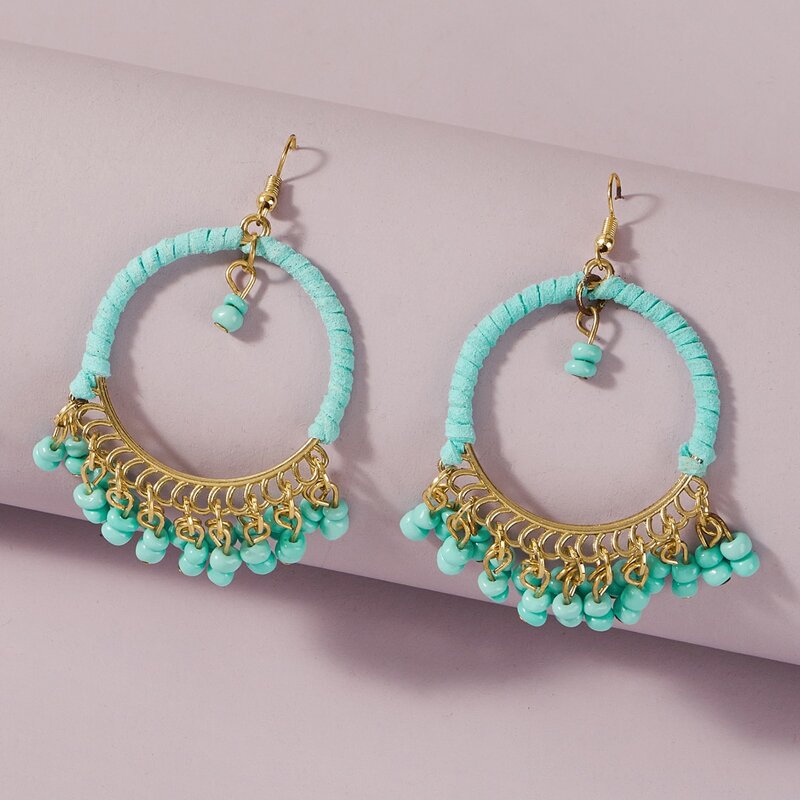 

Beaded Tassel Drop Earrings, Green