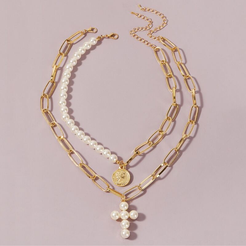 

2pcs Cross Charm Necklace, Gold