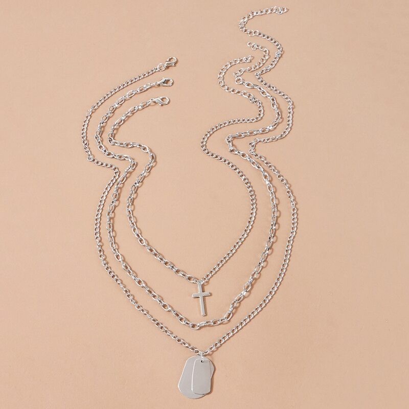

3pcs Cross Charm Necklace, Silver