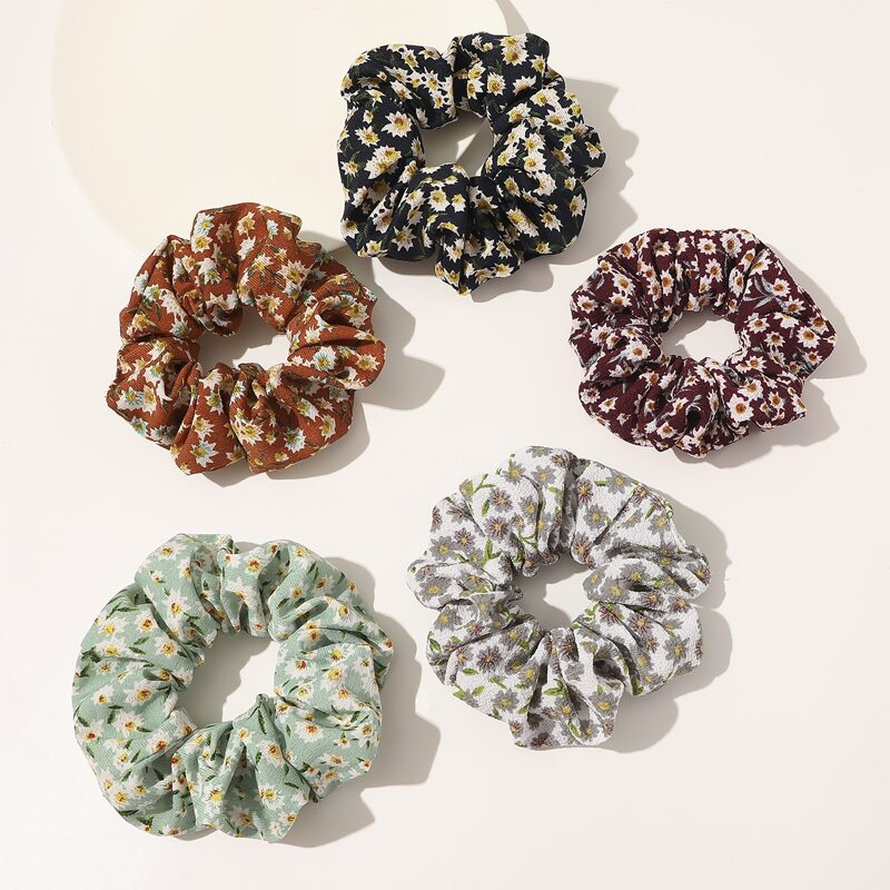 

5pcs Flower Pattern Scrunchie, Multicolor