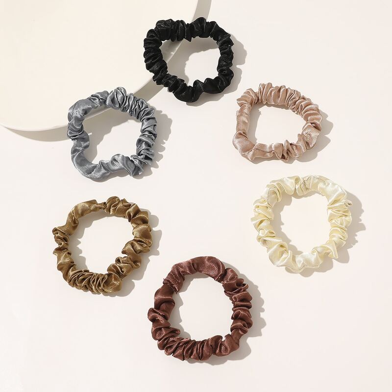 

6pcs Solid Crumpled Scrunchie, Multicolor