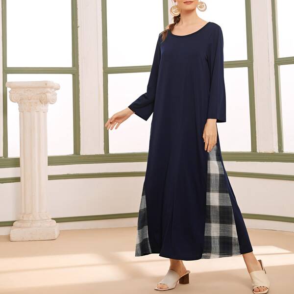 

Contrast Buffalo Plaid Dress, Navy blue