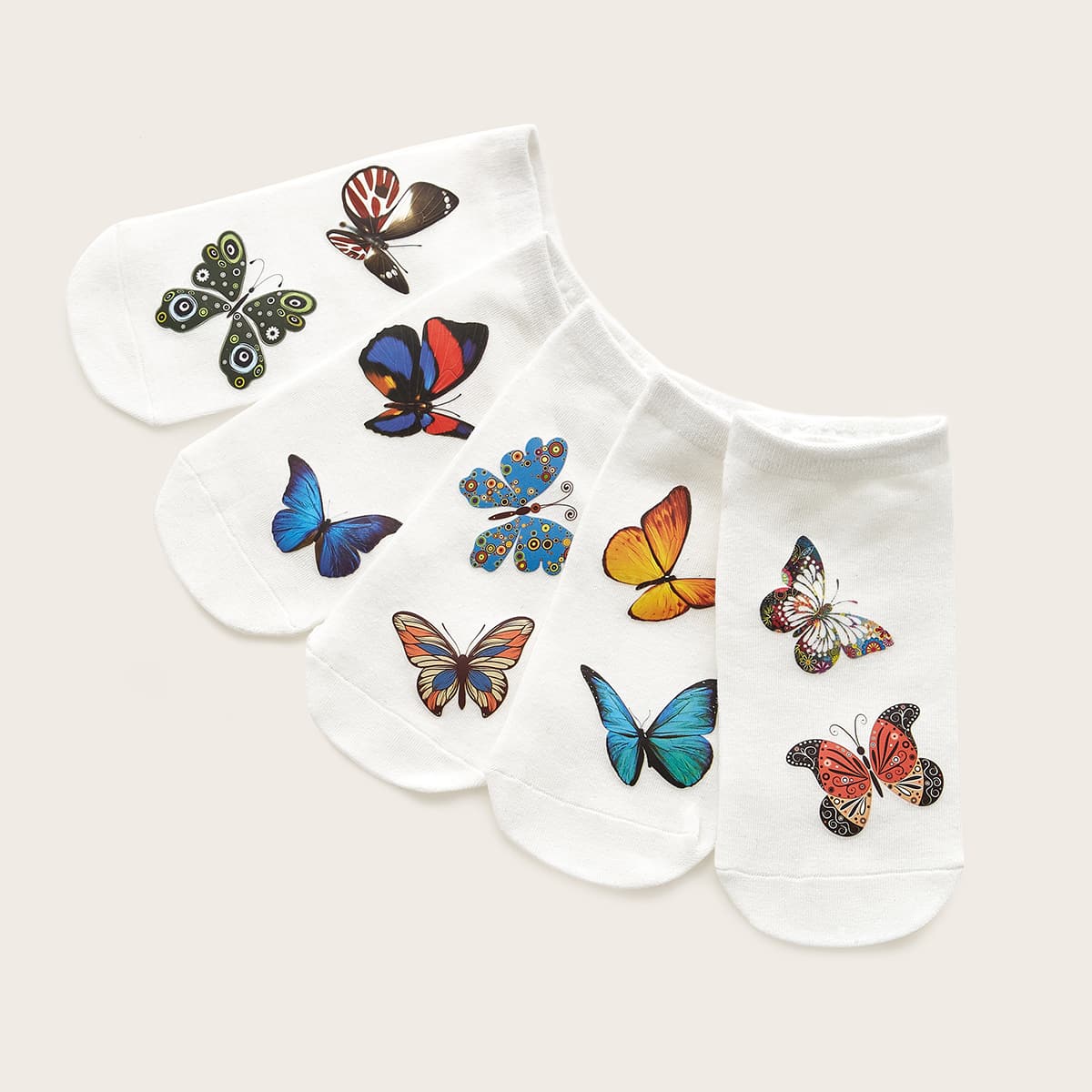 

5pairs Butterfly Pattern Socks, White
