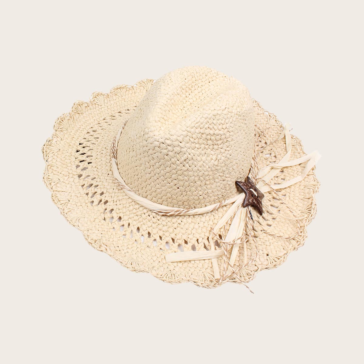 

Star Decor Straw Hat, Beige