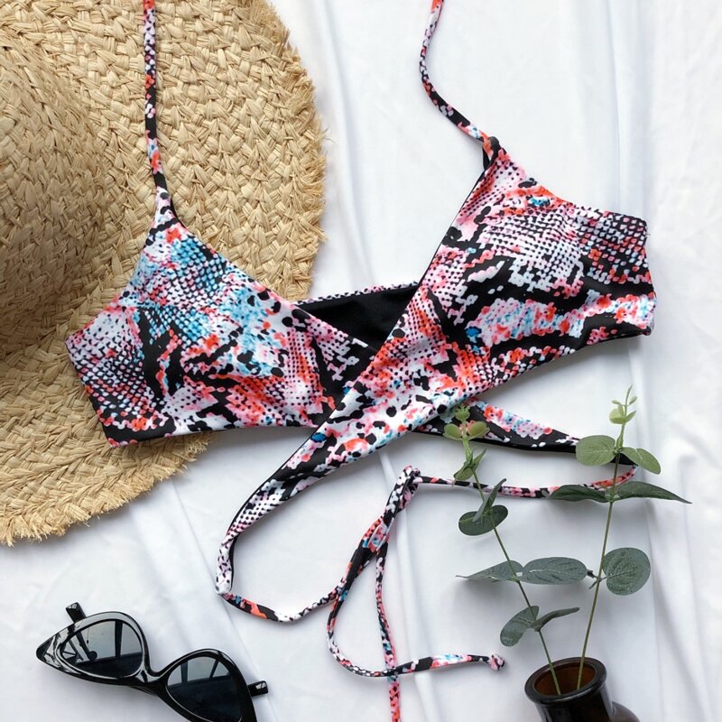 

Snakeskin Wrap Halter Bikini Top, Multicolor