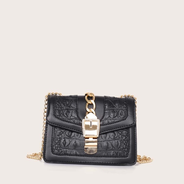 

Фактурная сумка через плечо с цепочкой, Чёрный