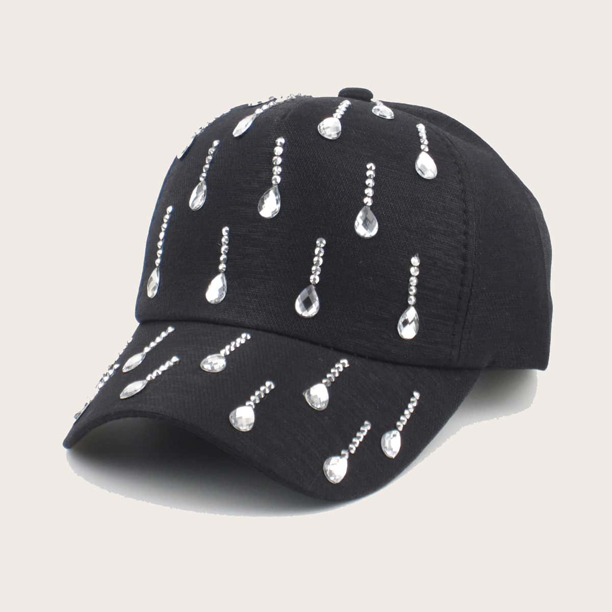 Rhinestone Engraved Baseball Cap, Black