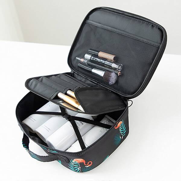

Flamingo Print Cosmetic Storage Bag, Black