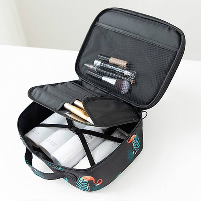 

Flamingo Print Cosmetic Storage Bag, Black