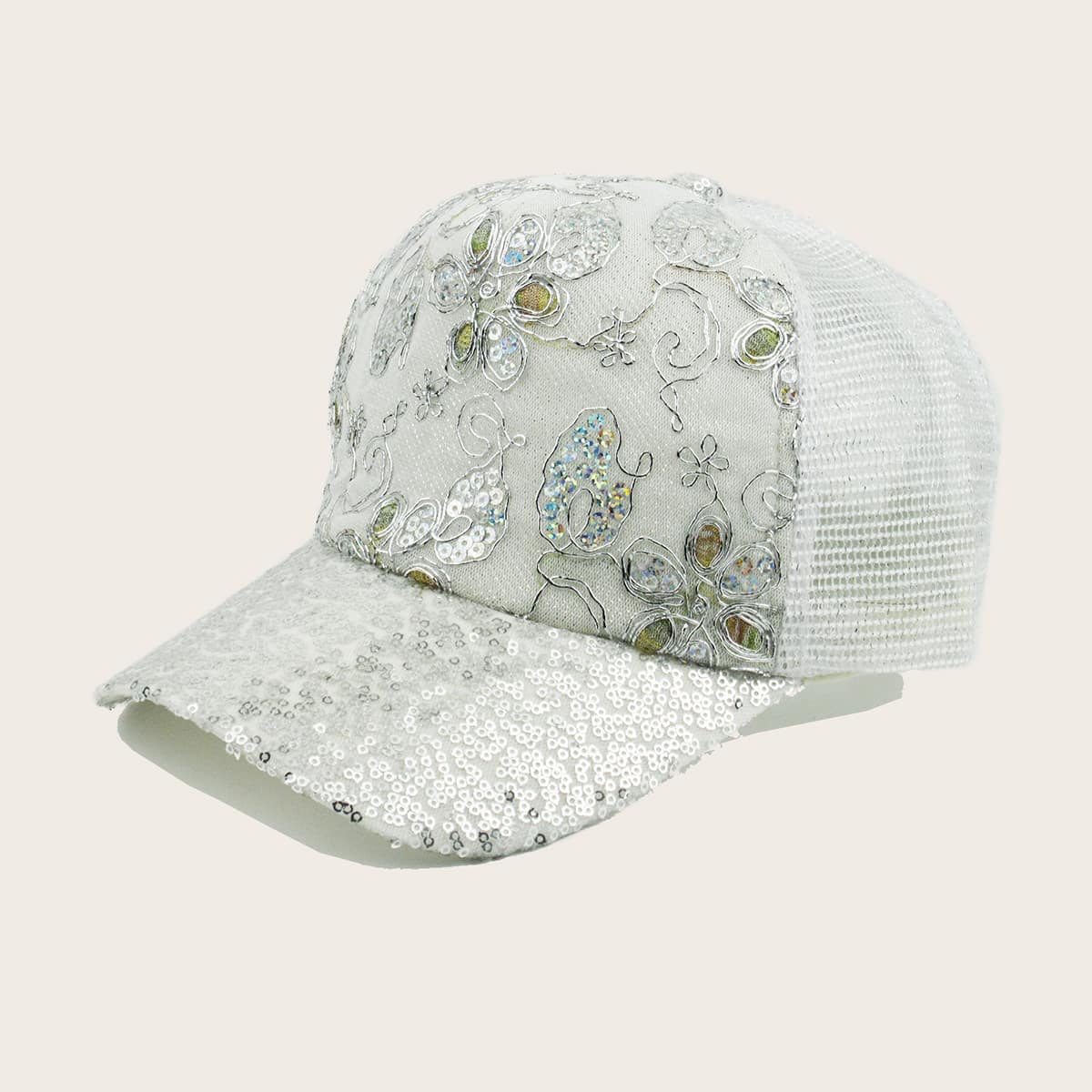 

Sequins Decor Baseball Cap, White