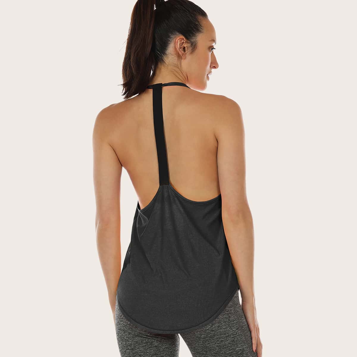 

Icyzone Low Back Curved Hem Sports Halter Top, Black