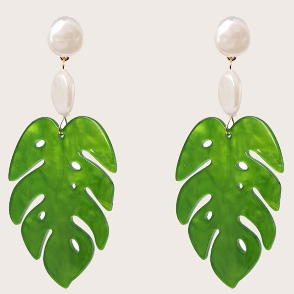 

Leaf Shaped Drop Earrings, Green