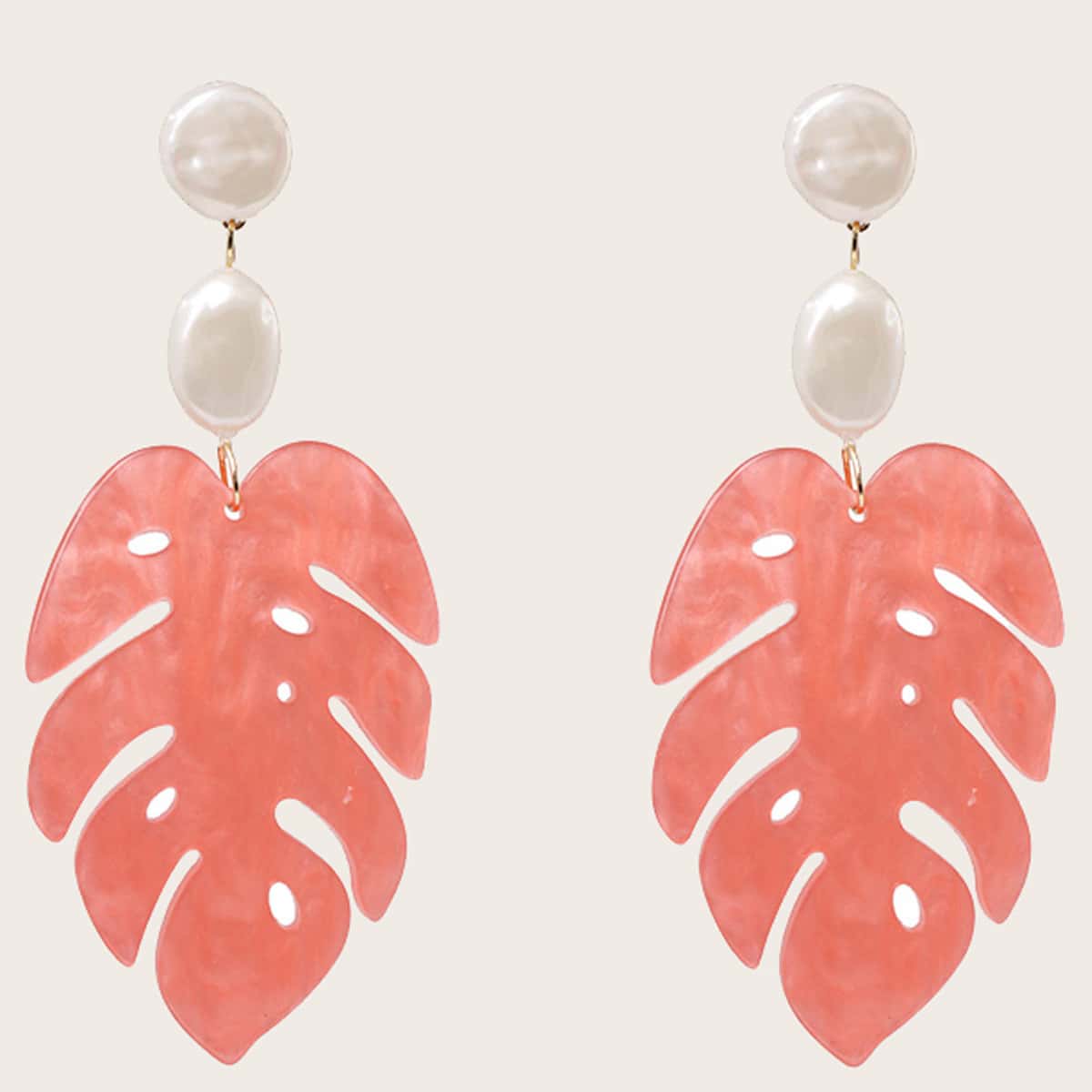 

Leaf Shaped Drop Earrings, Pink