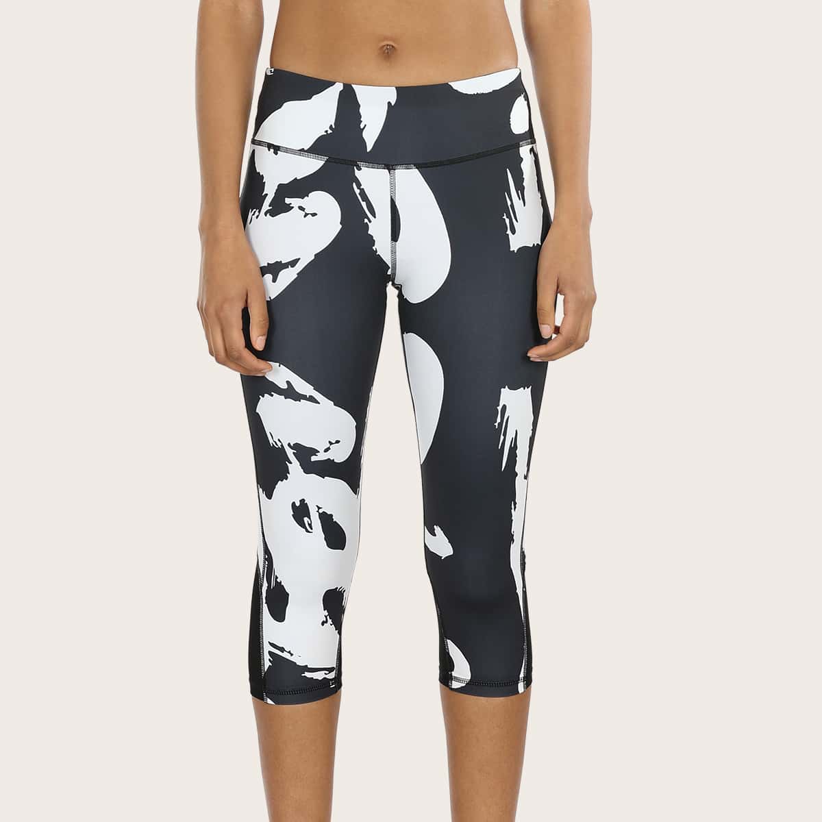 

Icyzone Contrast Stitch Graffiti Sports Leggings, Black