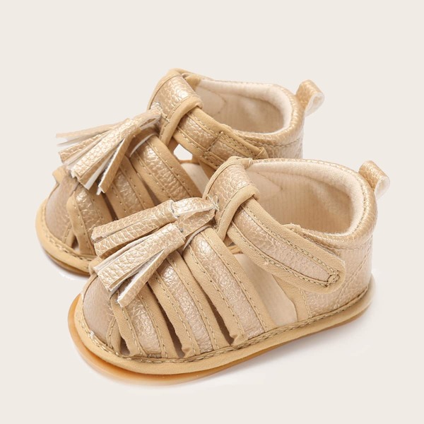 

Baby Girl Tassel Decor Velcro Strap Sandals, Khaki