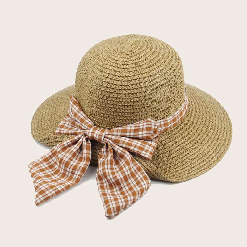 

Bow Decor Straw Hat, Khaki