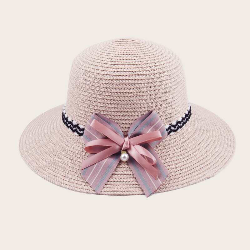 

Bow Decor Straw Hat, Pink