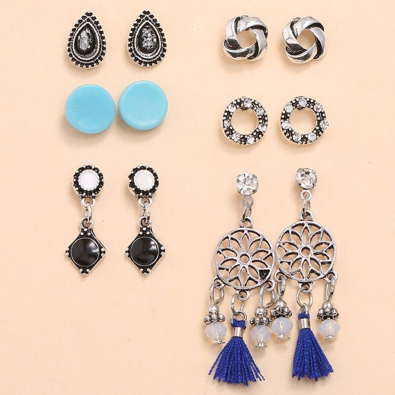 

6pairs Tribal Round Earrings, Multicolor