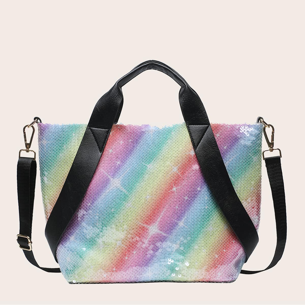 

Rainbow Sequin Satchel Bag, Multicolor