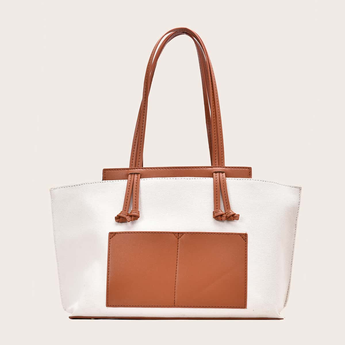 

Contrast PU Large Capacity Tote Bag, White