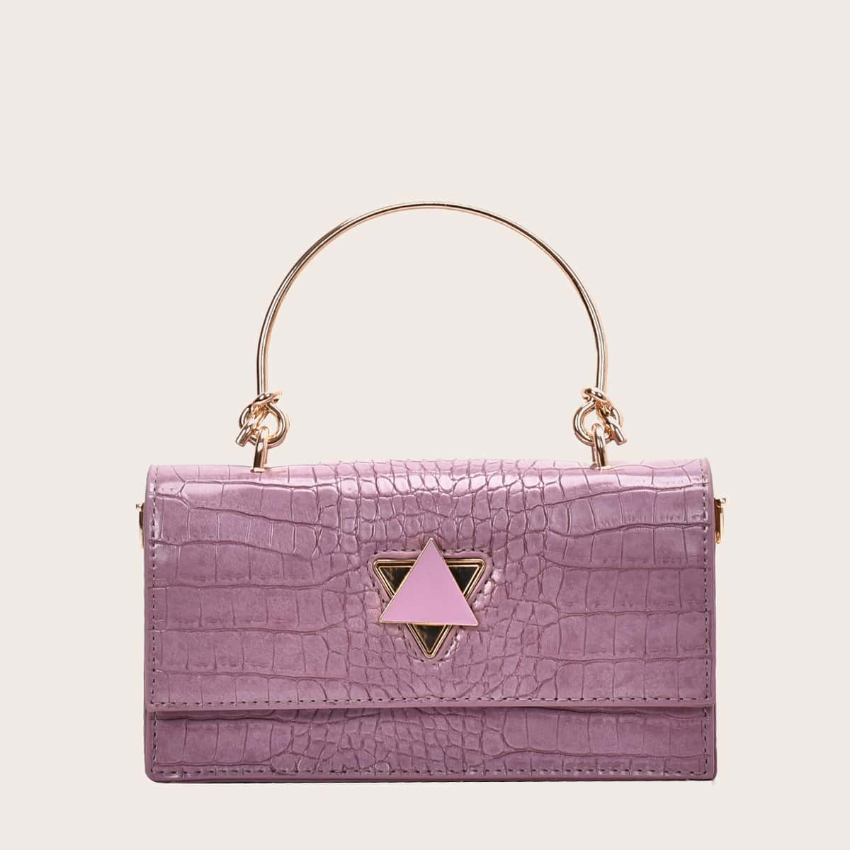 

Croc Embossed Satchel Bag, Pink