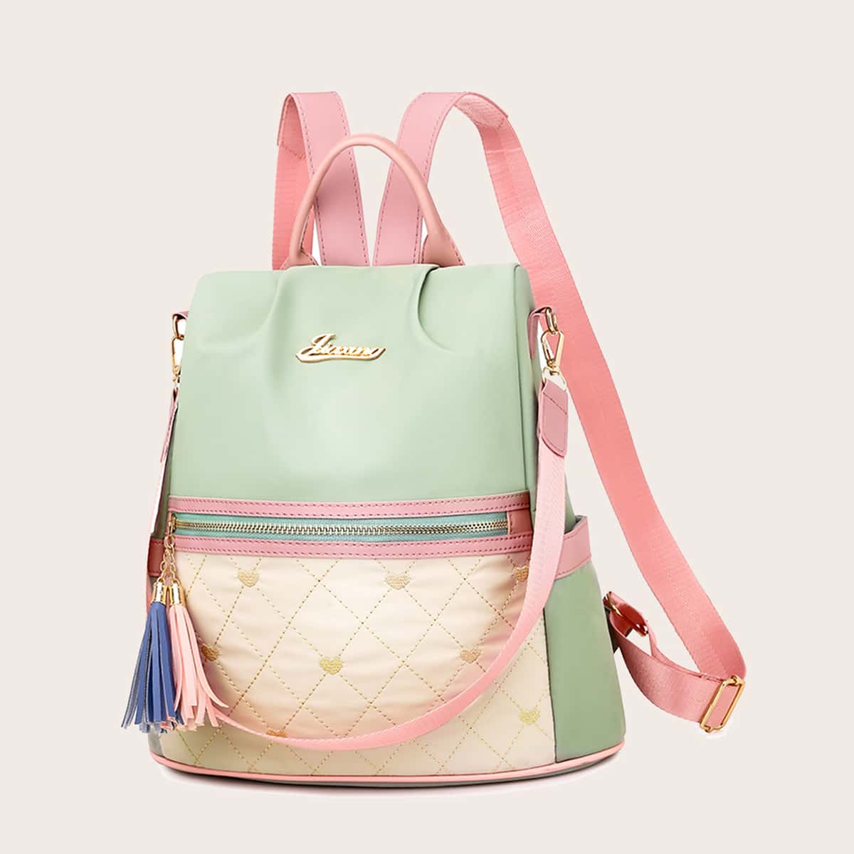 

Tassel Charm Zip Front Backpack, Multicolor