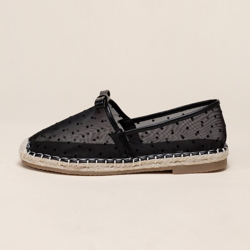 

Bow Decor Polka Dot Mesh Flats, Black