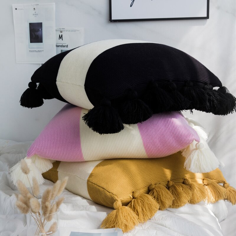 

1pc Tassel Decor Cushion Cover Without Filler, Multicolor
