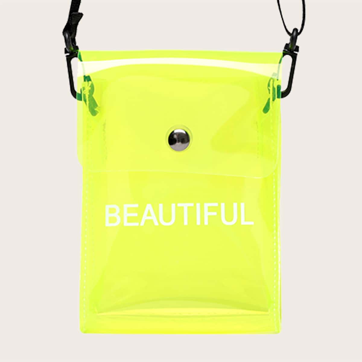 

Neon Yellow Clear Letter Graphic Crossbody Bag, Yellow neon