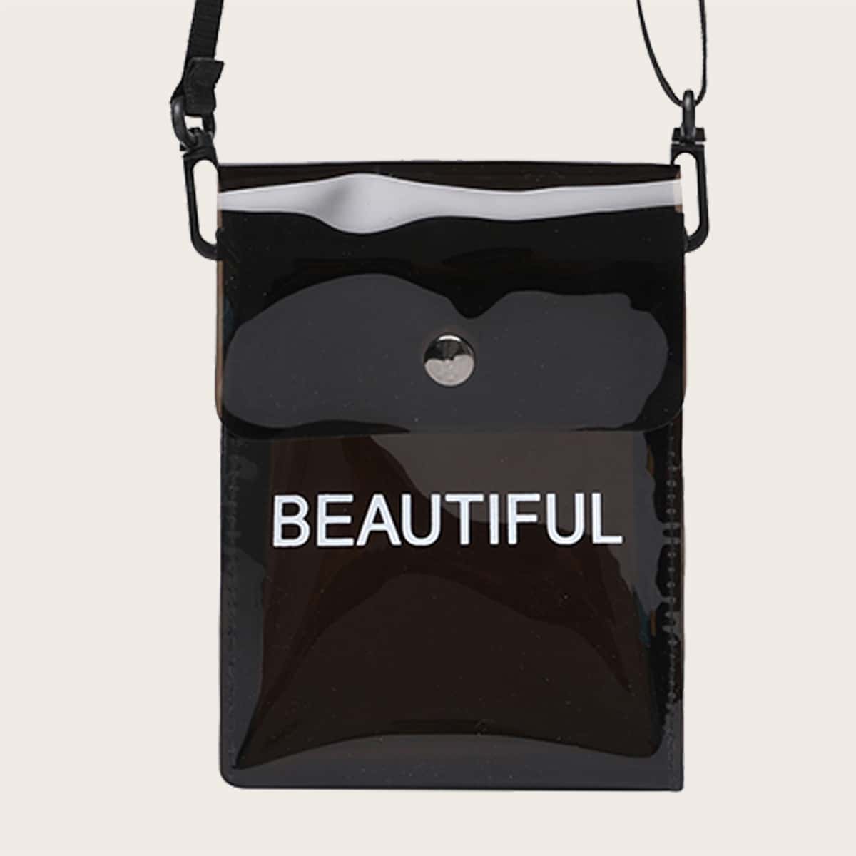 

Clear Letter Graphic Crossbody Bag, Black